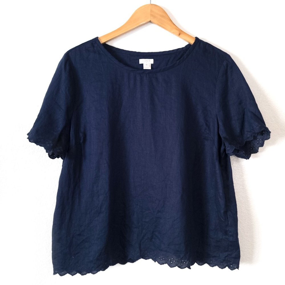 Ann Taylor Navy Linen Top - sz 14